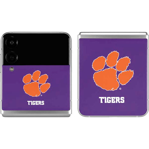 Clemson University Tiger Print Purple Galaxy Z Flip4 5G Skin