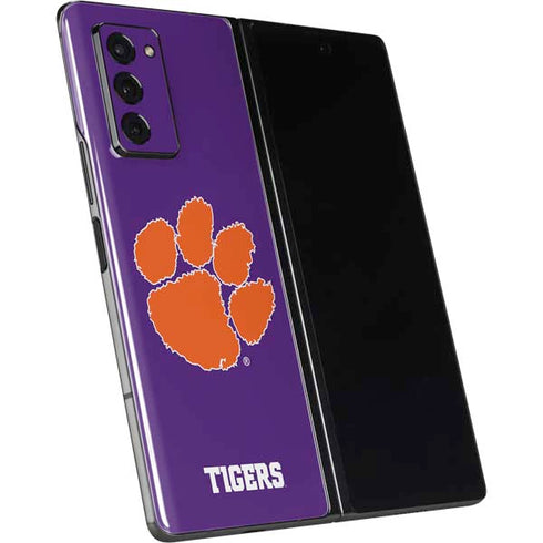 Clemson University Tiger Print Purple Galaxy Z Fold2 5G Skin