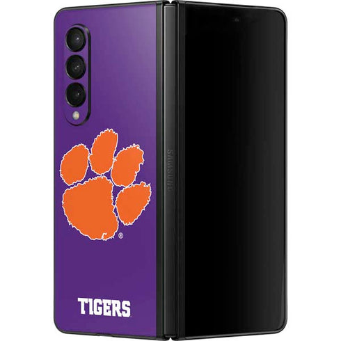 Clemson University Tiger Print Purple Galaxy Z Fold3 5G Skin