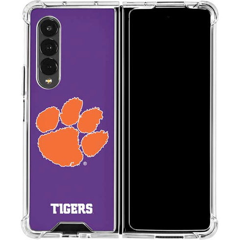 Clemson University Tiger Print Purple Galaxy Z Fold4 5G Clear Case