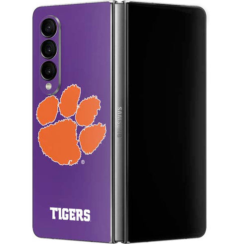 Clemson University Tiger Print Purple Galaxy Z Fold4 5G Skin