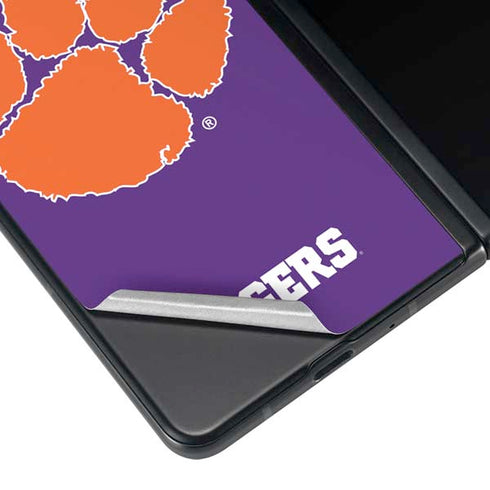 Clemson University Tiger Print Purple Galaxy Z Fold4 5G Skin