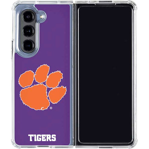 Clemson University Tiger Print Purple Galaxy Z Fold5 5G Clear Case