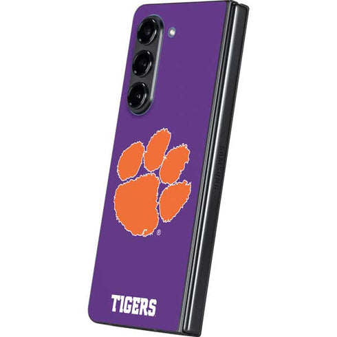 Clemson University Tiger Print Purple Galaxy Z Fold5 5G Skin