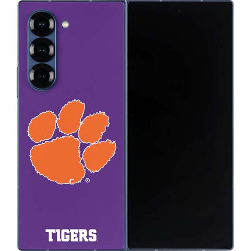 Clemson University Tiger Print Purple Galaxy Z Fold6 Skin