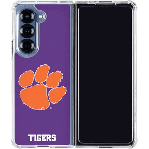 Clemson University Tiger Print Purple Galaxy Z Fold7 Clear Case