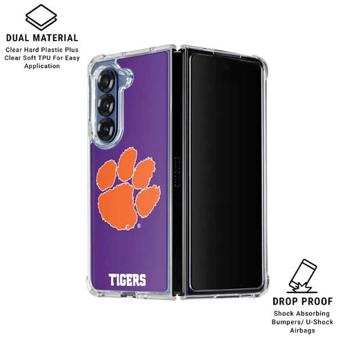 Clemson University Tiger Print Purple Galaxy Z Fold7 Clear Case
