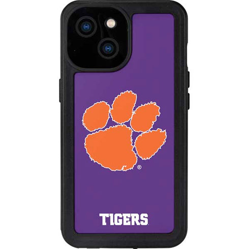 Clemson University Tiger Print Purple iPhone 13 Mini Waterproof Case