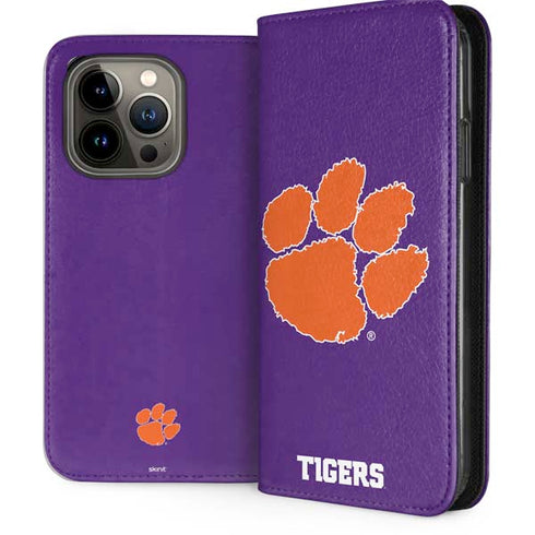 Clemson University Tiger Print Purple iPhone 13 Pro Folio Case