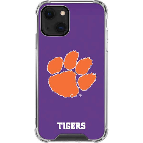 Clemson University Tiger Print Purple iPhone 14 Clear Case