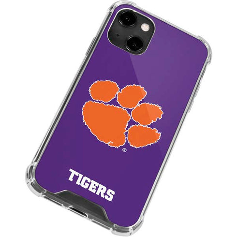 Clemson University Tiger Print Purple iPhone 14 Clear Case