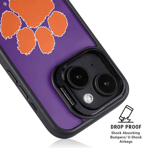 Clemson University Tiger Print Purple iPhone 14 Kickstand Case