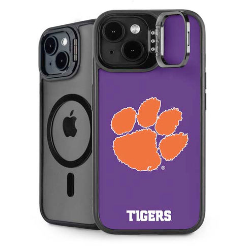 Clemson University Tiger Print Purple iPhone 14 Plus Kickstand Case