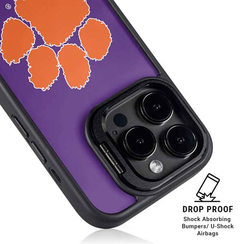 Clemson University Tiger Print Purple iPhone 14 Pro Kickstand Case