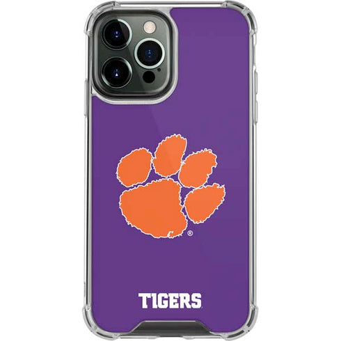 Clemson University Tiger Print Purple iPhone 14 Pro Max Clear Case