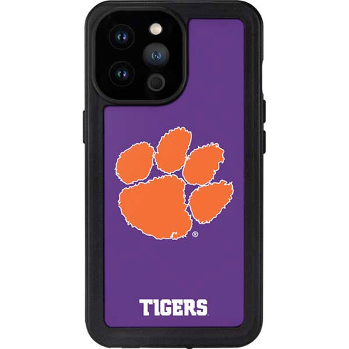 Clemson University Tiger Print Purple iPhone 14 Pro Max Waterproof Case