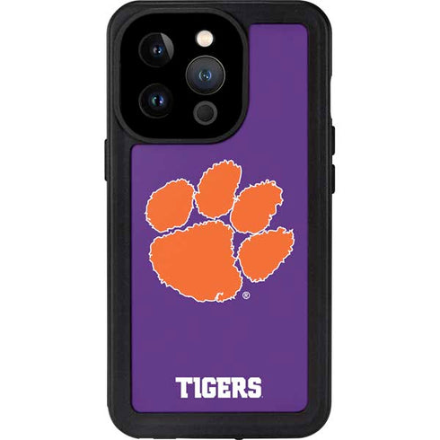 Clemson University Tiger Print Purple iPhone 14 Pro Waterproof Case