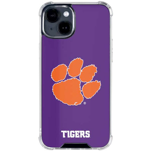 Clemson University Tiger Print Purple iPhone 15 Clear Case