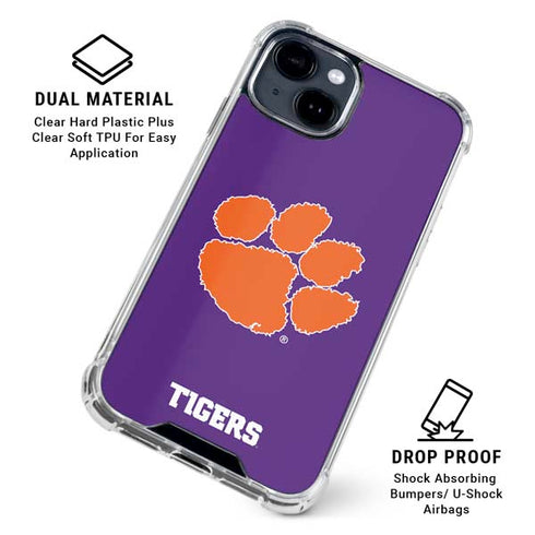 Clemson University Tiger Print Purple iPhone 15 Clear Case