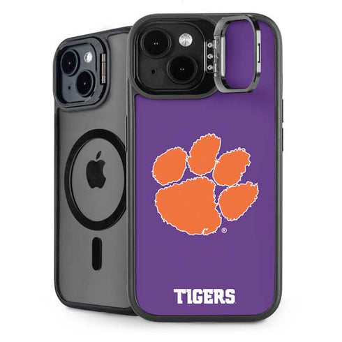 Clemson University Tiger Print Purple iPhone 15 Kickstand Case