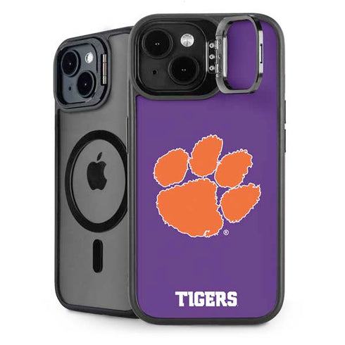 Clemson University Tiger Print Purple iPhone 15 Plus Kickstand Case