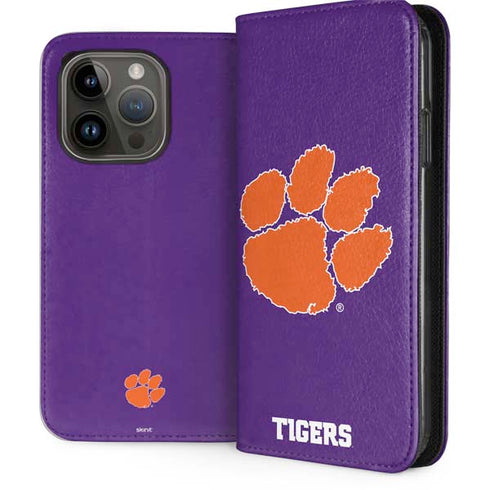 Clemson University Tiger Print Purple iPhone 15 Pro Folio Case