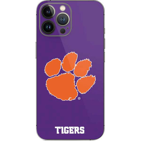 Clemson University Tiger Print Purple iPhone 15 Pro Max Skin