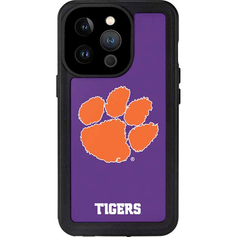 Clemson University Tiger Print Purple iPhone 15 Pro Waterproof Case