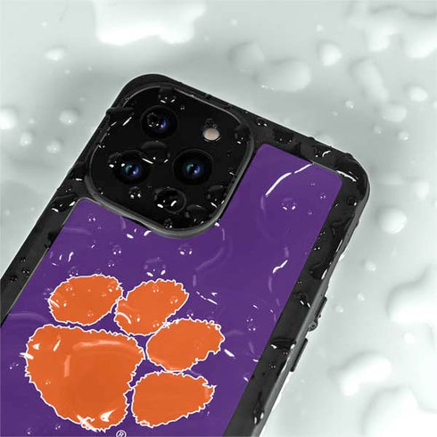 Clemson University Tiger Print Purple iPhone 15 Pro Waterproof Case