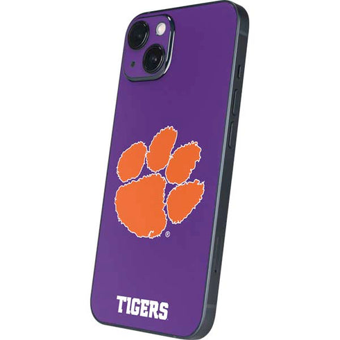 Clemson University Tiger Print Purple iPhone 15 Skin