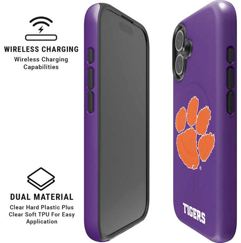 Clemson University Tiger Print Purple iPhone 16 Magsafe Impact Case