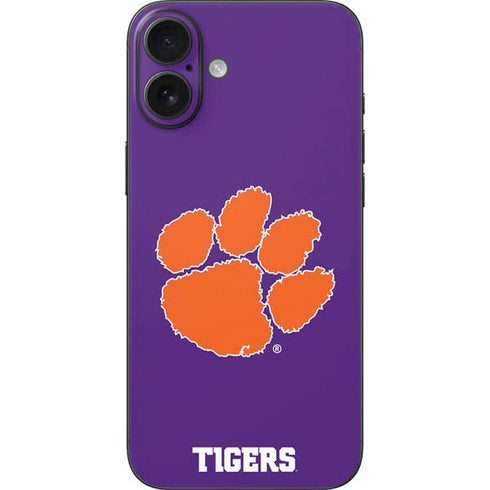 Clemson University Tiger Print Purple iPhone 16 Plus Skin