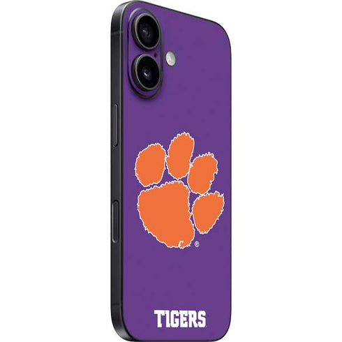 Clemson University Tiger Print Purple iPhone 16 Plus Skin