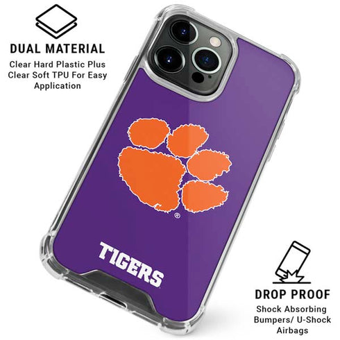 Clemson University Tiger Print Purple iPhone 16 Pro Clear Case