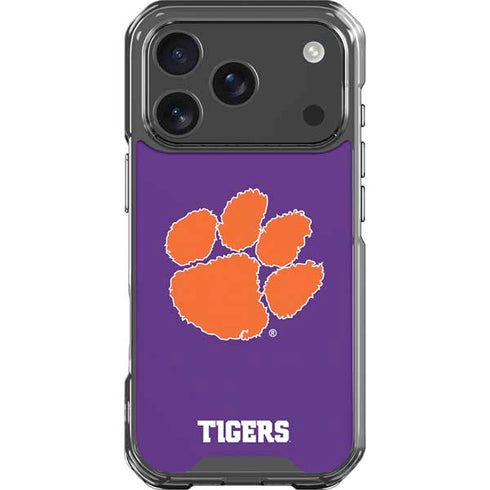 Clemson University Tiger Print Purple iPhone 17 Pro Clear Case