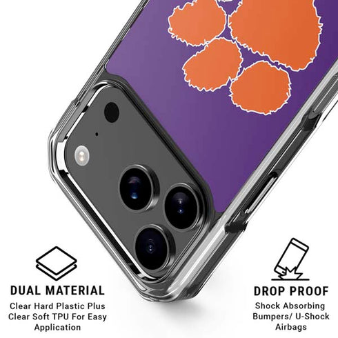 Clemson University Tiger Print Purple iPhone 17 Pro Clear Case