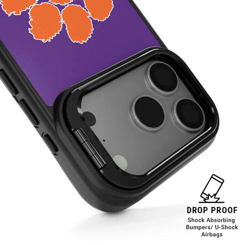 Clemson University Tiger Print Purple iPhone 17 Pro Kickstand Case