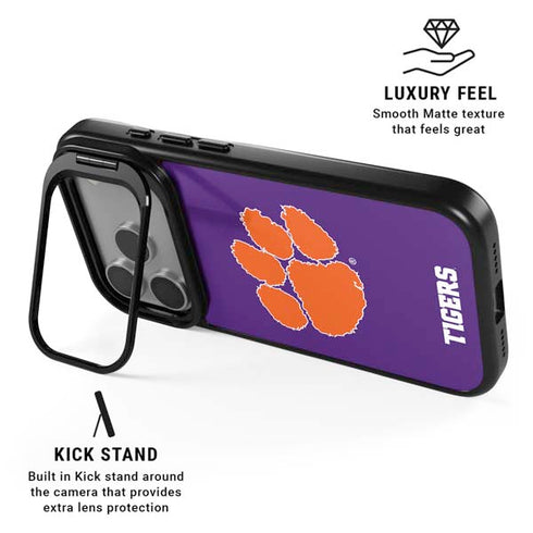 Clemson University Tiger Print Purple iPhone 17 Pro Max Kickstand Case