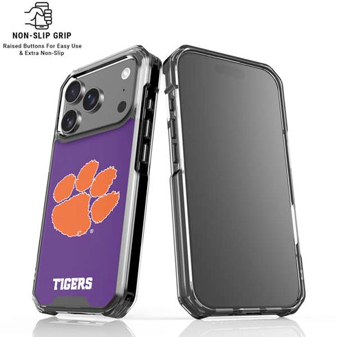Clemson University Tiger Print Purple iPhone 18 Pro Clear Case