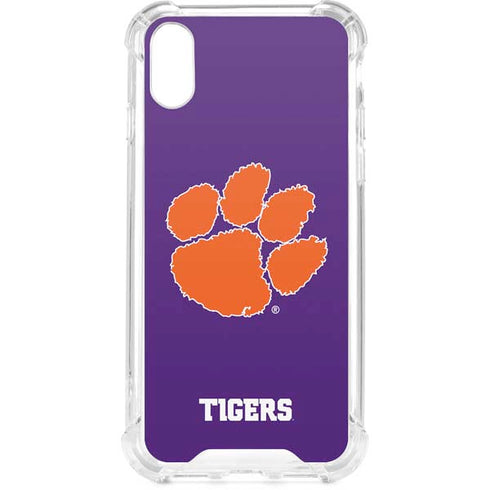 Clemson University Tiger Print Purple iPhone XS Clear Case