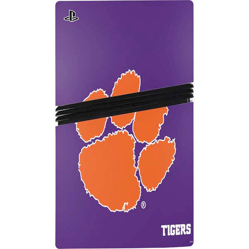 Clemson University Tiger Print Purple PS5 Pro Disk Console Skin