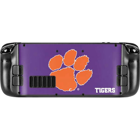 Clemson University Tiger Print Purple Steam Deck Handheld Gaming Computer OLED Skin