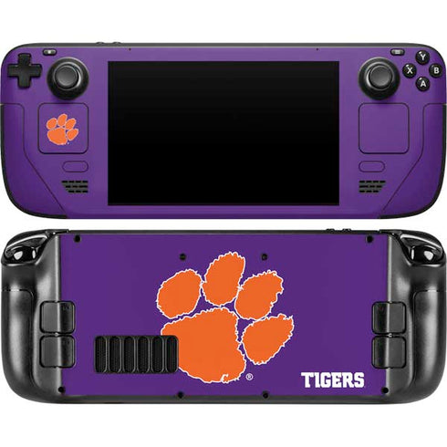 Clemson University Tiger Print Purple Steam Deck Handheld Gaming Computer Skin