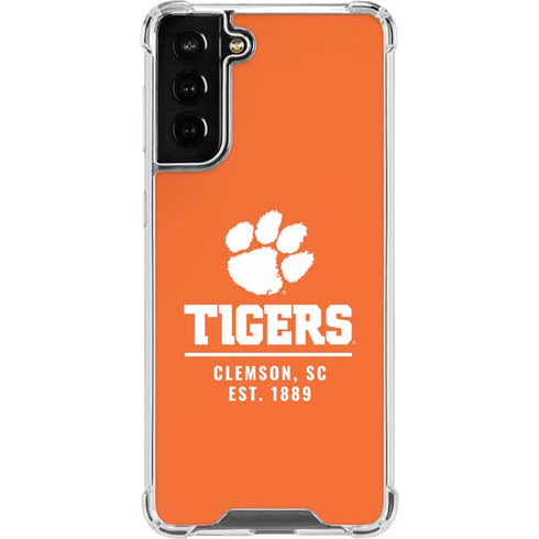 Clemson University Tigers Est 1889 Orange Galaxy S21 FE Clear Case