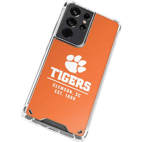 Clemson University Tigers Est 1889 Orange Galaxy S21 Ultra 5G Clear Case