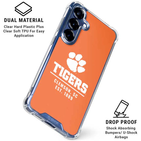 Clemson University Tigers Est 1889 Orange Galaxy S25 Clear Case