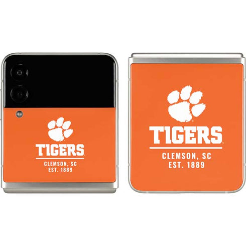 Clemson University Tigers Est 1889 Orange Galaxy Z Flip3 5G Skin