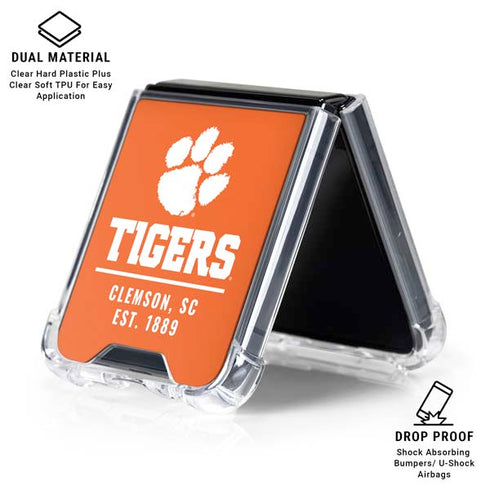 Clemson University Tigers Est 1889 Orange Galaxy Z Flip6 Clear Case