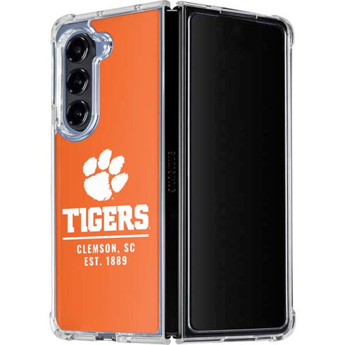 Clemson University Tigers Est 1889 Orange Galaxy Z Fold5 5G Clear Case