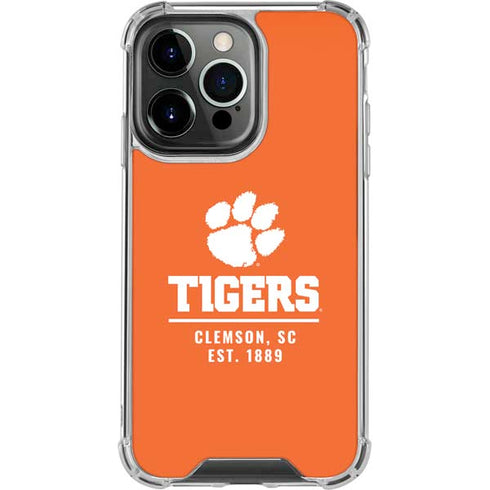 Clemson University Tigers Est 1889 Orange iPhone 14 Pro Clear Case